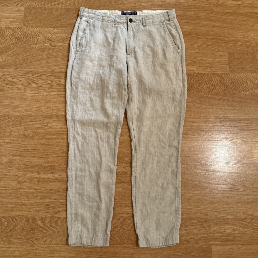 Abercrombie& Fitch Langdon Skinny Pants Mens Beige 31x32 (Act 32x28) 100% Linen